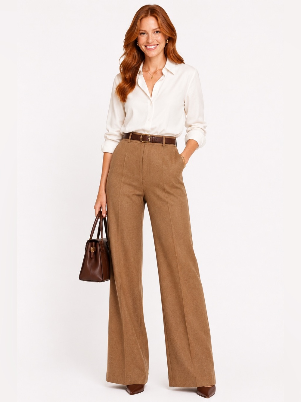 Wide-Leg High-Waist Pants in Camel